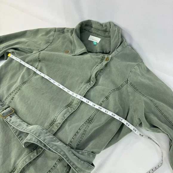 Anthropologie Plus 3X Everyday Belted Moto Jacket Light Green Lined Zip & Button - Picture 13 of 16